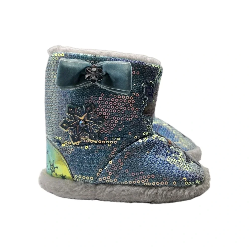 *Disney Frozen Blue Sequined Toddler Girls Slipper Booties Elsa‎ Olaf Sizes 7/8*